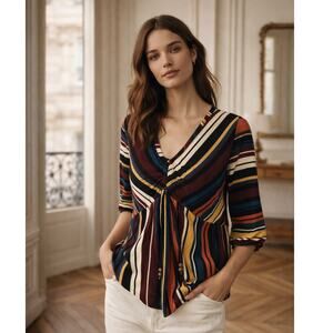 Goddess Multicolor Stripe Boho Tie Front Top Small NWT